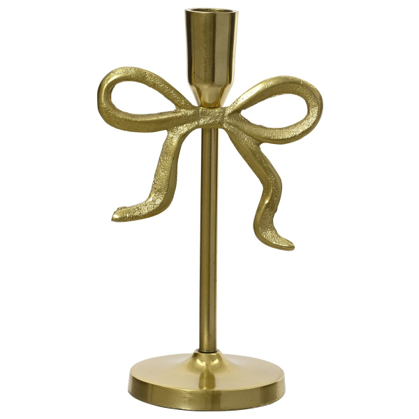 Weihnachtsdeko Kerzenständer Schleife goldfarben Ø 8,5 cm Höhe 21 cm - Aluminium
