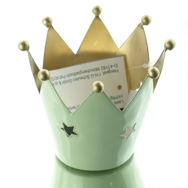 Weihnachtsdeko Krone Grün / Gold mit ausgestanzten Sternen Ø 9 cm - Metall 