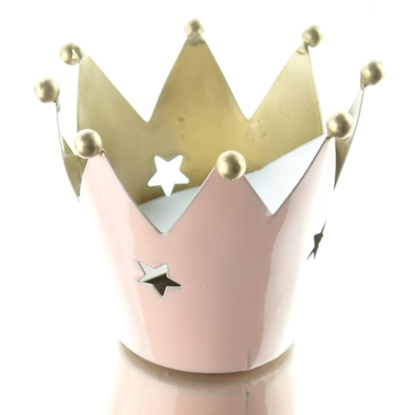 Weihnachtsdeko Krone Rosa / Gold mit ausgestanzten Sternen Ø 9 cm - Metall