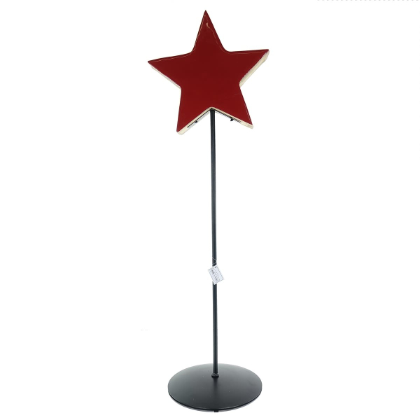 Weihnachtsdeko Massivo Stern Rot & Natur Ø 24 cm auf schwarzem Stab 80 cm - Mangoholz