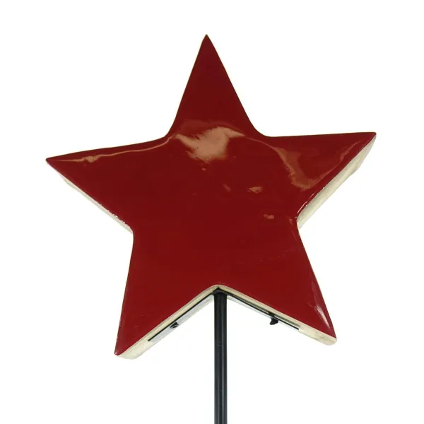 Weihnachtsdeko Massivo Stern Rot & Natur Ø 24 cm auf schwarzem Stab 80 cm - Mangoholz