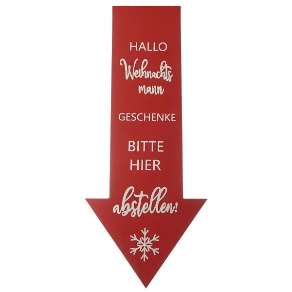 Weihnachtsdeko Pfeil Rot & Weiß mit Schriftzug Hallo Weihnachtsmann... 55 cm - Holz