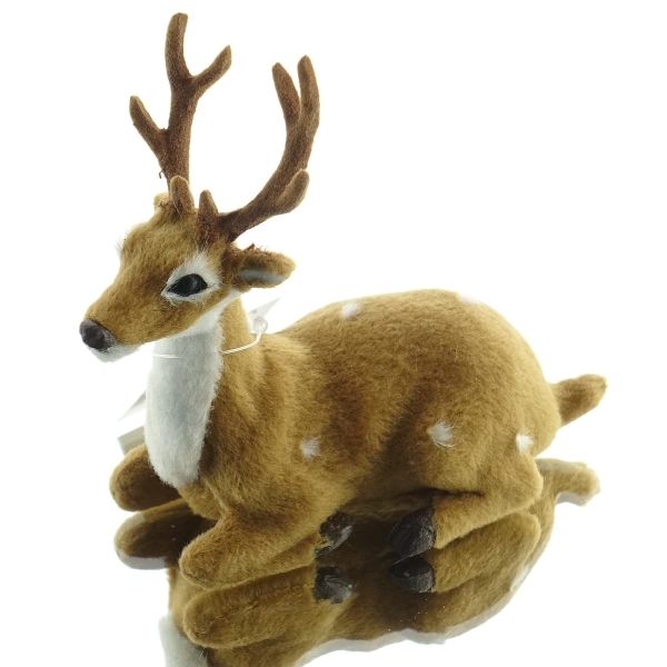 Weihnachtsdeko Rehkitz Braun & Weiß liegend mit Geweih plüschig 10cm 