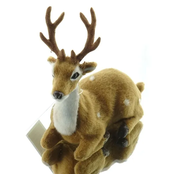 Weihnachtsdeko Rehkitz Braun & Weiß liegend mit Geweih plüschig 10cm