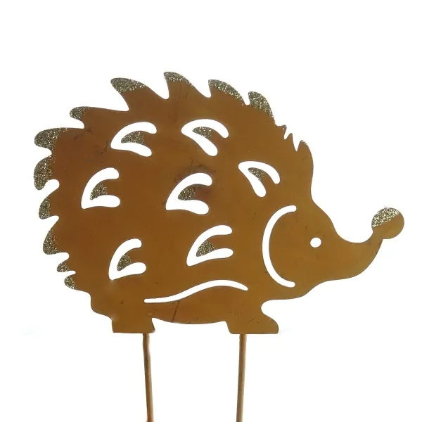 Weihnachtsdeko Rostiger Igel-Stecker mit Goldglitter 11 cm - Metall