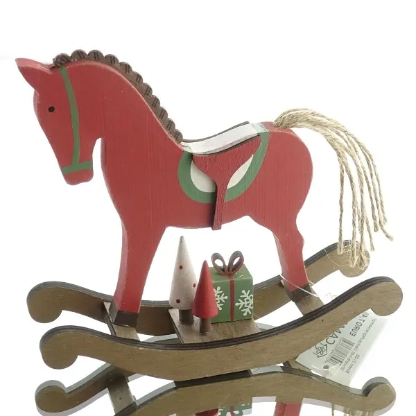 Weihnachtsdeko Schaukelpferd Rot & Grün 20,5 cm - Paulowniaholz