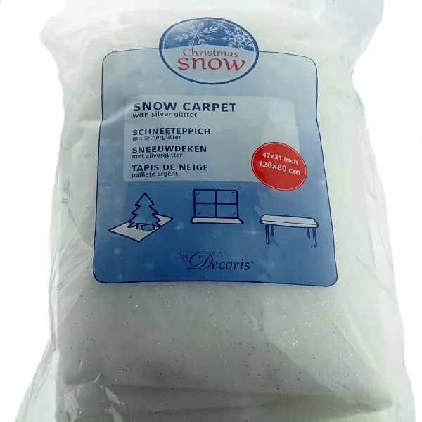 Weihnachtsdeko Schneeteppich Weiß mit Glitter 80 x 120 cm - Polyester