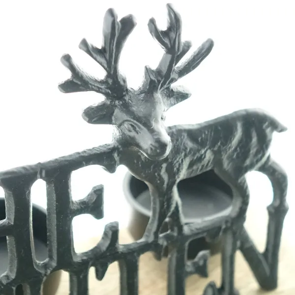 Weihnachtsdeko Schriftzug Frohe Weihnachten mit Hirsch & Baum & 4 Kerzenhaltern