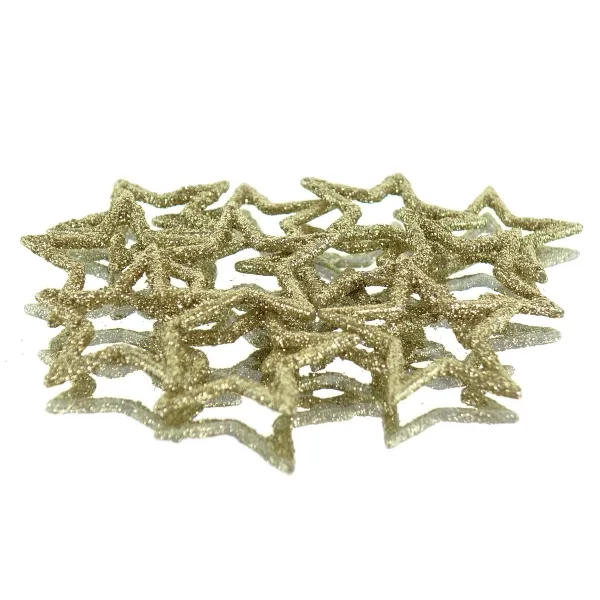 Weihnachtsdeko Streusterne Champagner mit Glitzer Ø 4 cm aus Kunststoff - 12er Pack