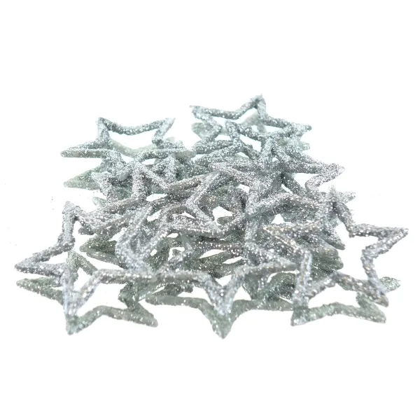 Weihnachtsdeko Streusterne Silberfarben mit Glitzer Ø 4 cm aus Kunststoff - 12er Pack