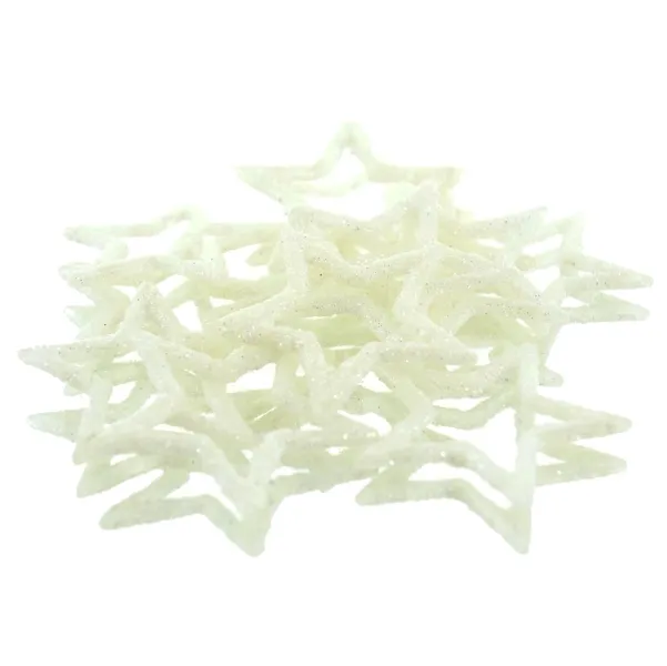 Weihnachtsdeko Streusterne Weiß mit Glitzer Ø 4 cm aus Kunststoff - 12er Pack