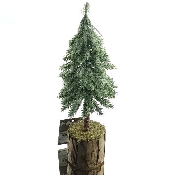 Weihnachtsdeko Tannenbäumchen Grün gefrostet 26 cm auf Holzfuß