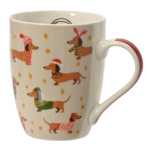 Weihnachtsdeko Tasse mit Dackel beige - Porzellan Weihnachtsdeko Tasse mit Dackel beige - Porzellan