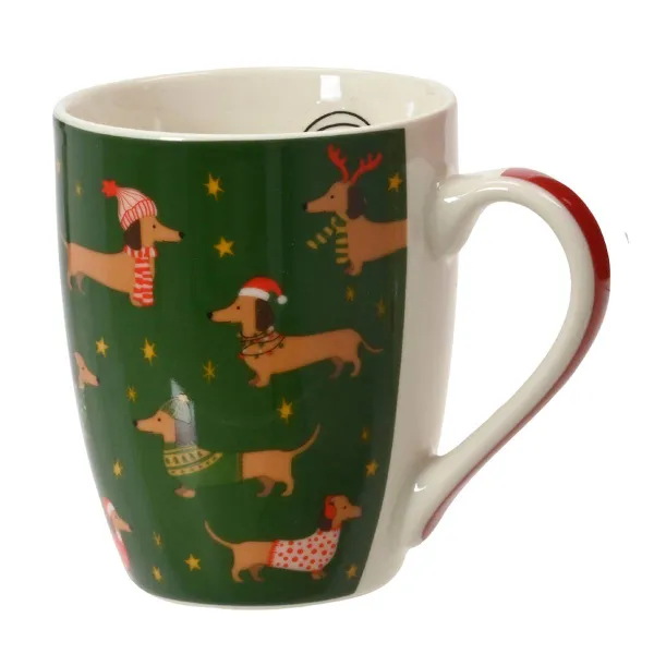 Weihnachtsdeko Tasse mit Dackel grün - Porzellan Weihnachtsdeko Tasse mit Dackel grün - Porzellan