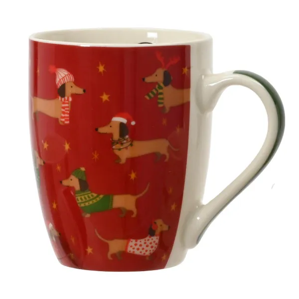 Weihnachtsdeko Tasse mit Dackel rot - Porzellan Weihnachtsdeko Tasse mit Dackel rot - Porzellan