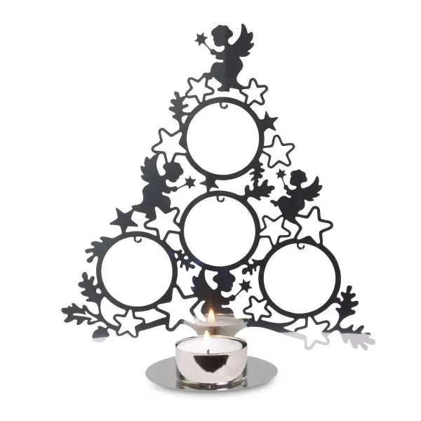 Weihnachtsdeko Teelichtbaum Silberfarben mit Engeln & Kugeln - Metall & Glas