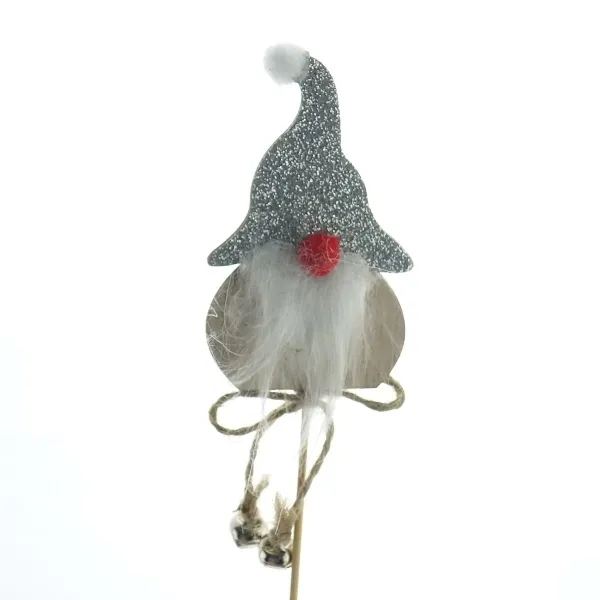Weihnachtsdeko Wichtel Silberfarben mit Glöckchen & Glitterhut 8 cm - Holzstecker Weihnachtsdeko Wichtel Silberfarben mit Glöckchen & Glitterhut 8 cm - Holzstecker