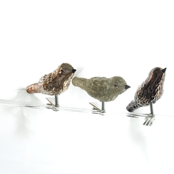 Weihnachtsdekoration Glasvogelmix Braun, Gold 8x3x3.5 cm