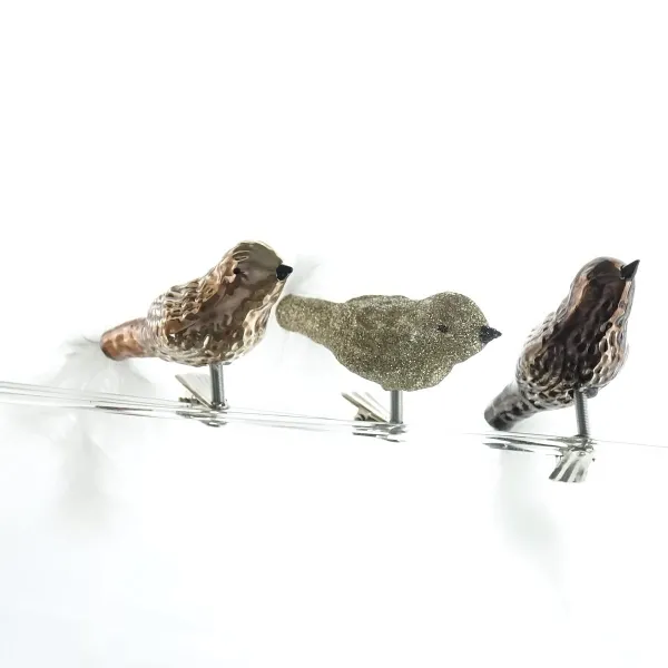 Weihnachtsdekoration Glasvogelmix Braun, Gold 8x3x3.5 cm Weihnachtsdekoration Glasvogelmix Braun, Gold 8x3x3.5 cm