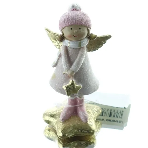 Weihnachtsengel Belana Rosa auf Stern stehend gefaltete Hände 9 cm - Polyresin Weihnachtsengel Belana Rosa auf Stern stehend gefaltete Hände 9 cm - Polyresin