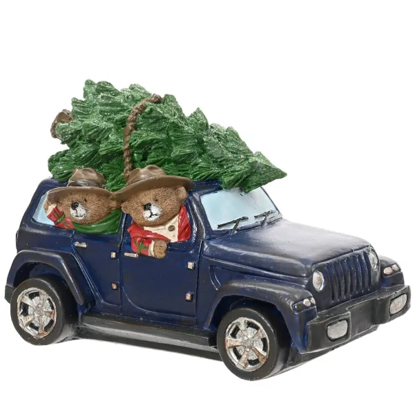 Weihnachtsfigur Bären im Geländewagen mit Tannenbaum 19 cm - Polyresin Weihnachtsfigur Bären im Geländewagen mit Tannenbaum 19 cm - Polyresin