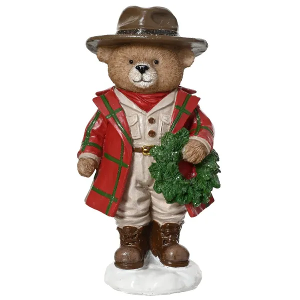 Weihnachtsfigur Teddybär mit Tannenkranz 14,5 cm - Polyresin Weihnachtsfigur Teddybär mit Tannenkranz 14,5 cm - Polyresin