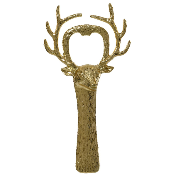 Weihnachtsflaschenöffner Hirsch Goldfarben Höhe 13,5 cm Breite 7 cm - Metall