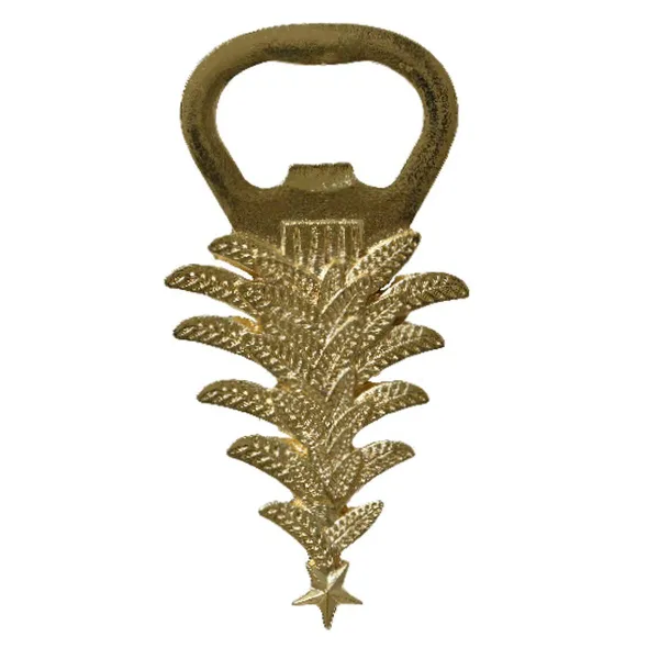 Weihnachtsflaschenöffner Tanne Goldfarben Höhe 13,5 cm Breite 7 cm - Metall