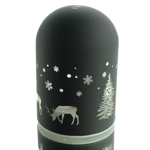 Weihnachtsglaskuppel mit Wintermotiv Schwarz mit 5 LED