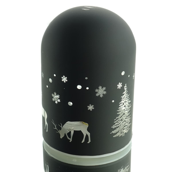 Weihnachtsglaskuppel mit Wintermotiv Schwarz mit 5 LED