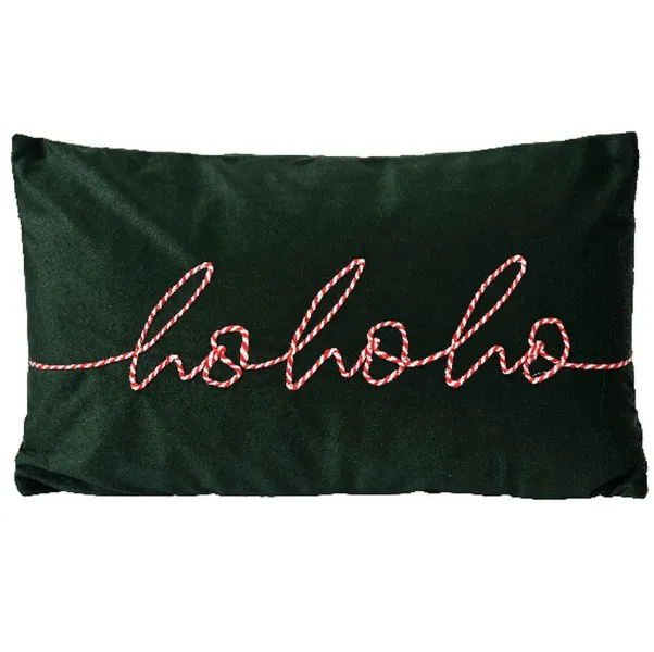Weihnachtskissen hohoho Dunkelgrün Rot & Weiß 50 x 30 cm - Polyester