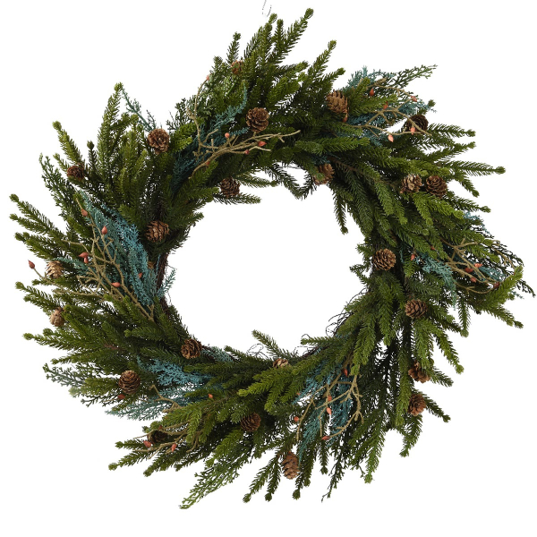 Weihnachtskranz Grün mit Zapfen Ø 60 cm Höhe 15 cm - Kunststoff