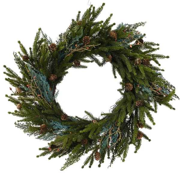 Weihnachtskranz Grün mit Zapfen Ø 60 cm Höhe 15 cm - Kunststoff