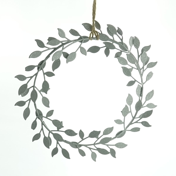 Weihnachtskranz mit Blättern Silberfarben Ø 19 cm aus Metall 