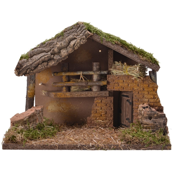 Weihnachtskrippe Natur aus Holz 30 x 17 x 21 cm mit 10er LED-Lichterkette 