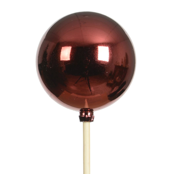 Weihnachtskugel Ø 6 cm auf 36 cm Stab Ochsenblutrot glänzend - Polystyren