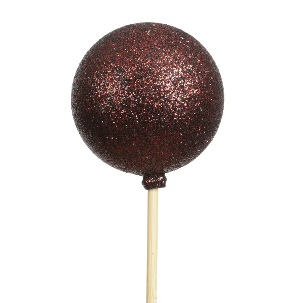 Weihnachtskugel Ø 6 cm auf 36 cm Stab Ochsenblutrot mit Glitter - Polystyren Weihnachtskugel Ø 6 cm auf 36 cm Stab Ochsenblutrot mit Glitter - Polystyren