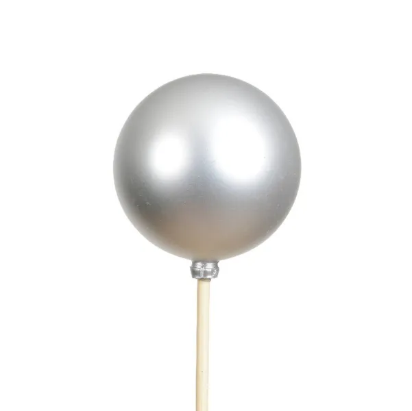 Weihnachtskugel Ø 6 cm auf 36 cm Stab Silberfarben matt - Polystyren Weihnachtskugel Ø 6 cm auf 36 cm Stab Silberfarben matt - Polystyren