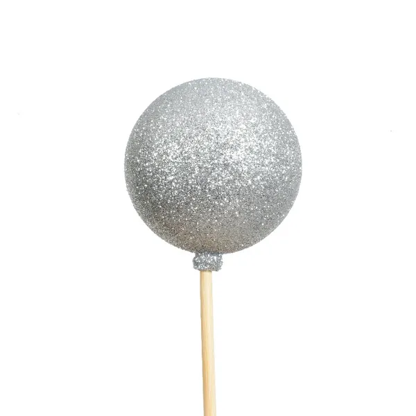Weihnachtskugel Ø 6 cm auf 36 cm Stab Silberfarben mit Glitter - Polystyren Weihnachtskugel Ø 6 cm auf 36 cm Stab Silberfarben mit Glitter - Polystyren