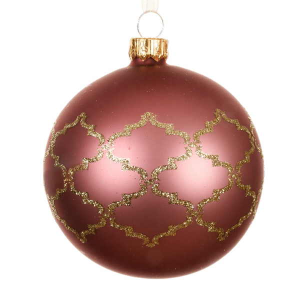 Weihnachtskugel Altpink mit goldfarbenen Muster Ø 8 cm - Glas