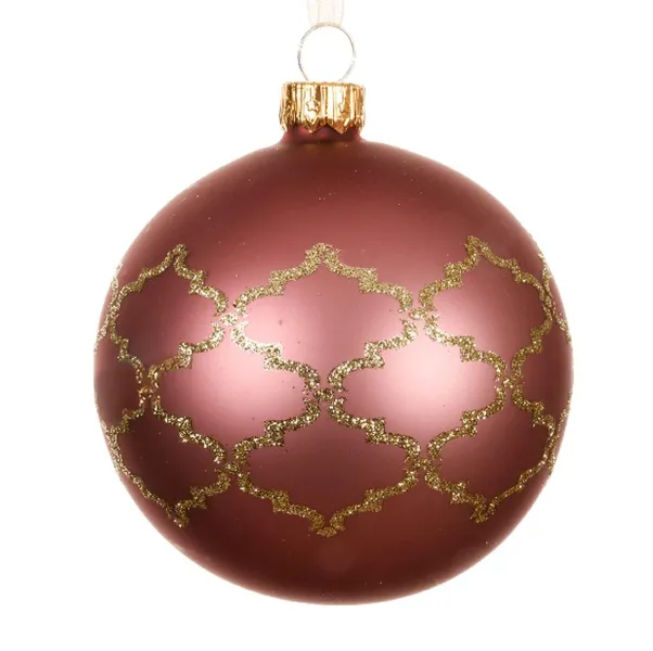 Weihnachtskugel Altpink mit goldfarbenen Muster Ø 8 cm - Glas