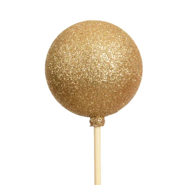 Weihnachtskugel Ø 6 cm auf 36 cm Stab Goldfarben mit Glitter - Polystyren