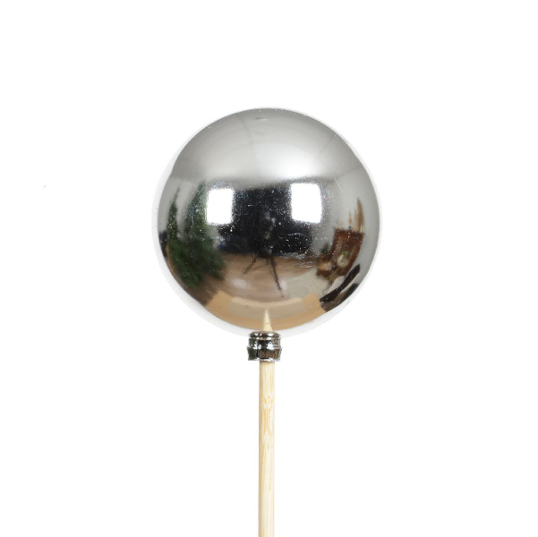 Weihnachtskugel Ø 6 cm auf 36 cm Stab Silberfarben glänzend - Polystyren