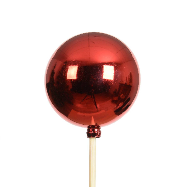 Weihnachtskugel Ø 6 cm auf 36 cm Stab Weihnachtsrot glänzend - Polystyren