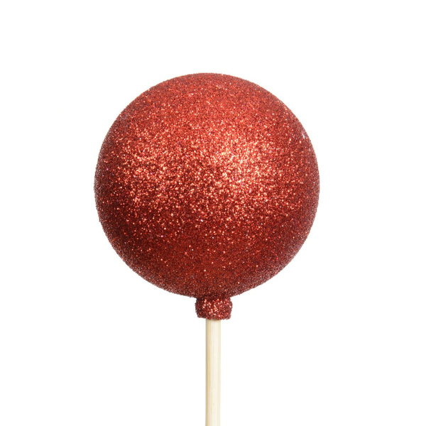 Weihnachtskugel Ø 6 cm auf 36 cm Stab Weihnachtsrot mit Glitter - Polystyren