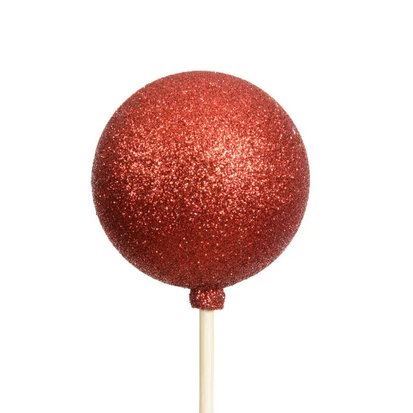 Weihnachtskugel Ø 6 cm auf 36 cm Stab Weihnachtsrot mit Glitter - Polystyren