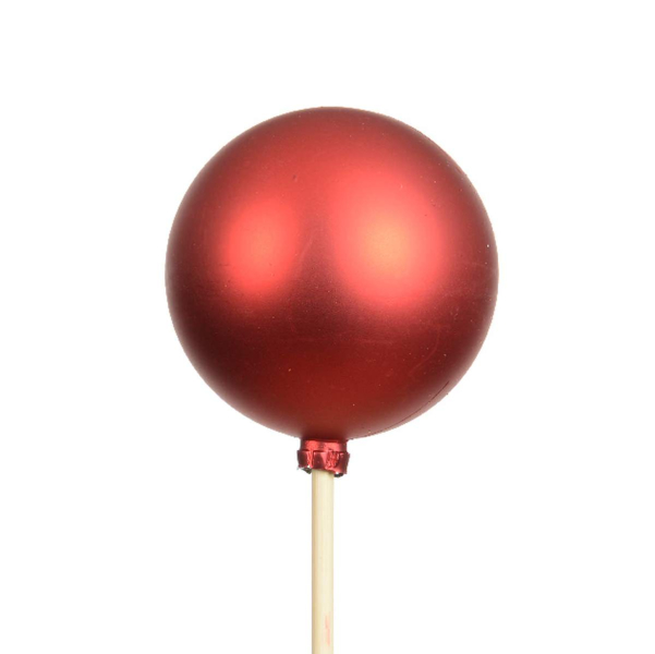 Weihnachtskugel Ø 6 cm auf 36 cm Stab Weihnachtsrot matt  - Polystyren