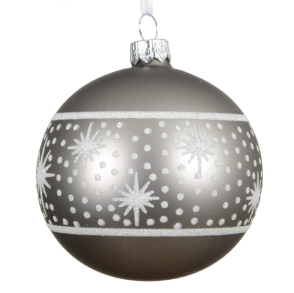 Weihnachtskugel Betongrau mit weißem Muster Ø 8 cm - Glas