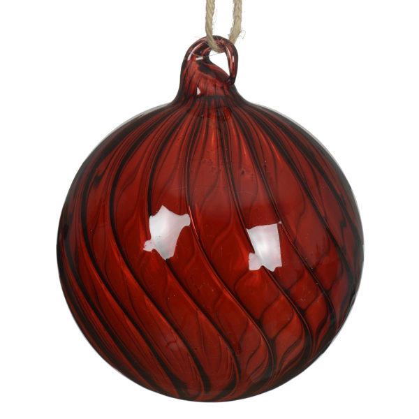 Kugel bordeauxrot transp. geschwungene Linien Ø 8 cm - Glas