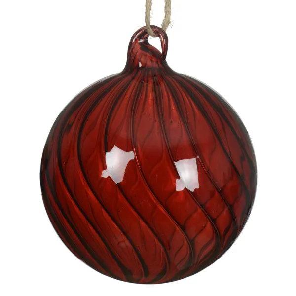 Kugel bordeauxrot transp. geschwungene Linien Ø 8 cm - Glas